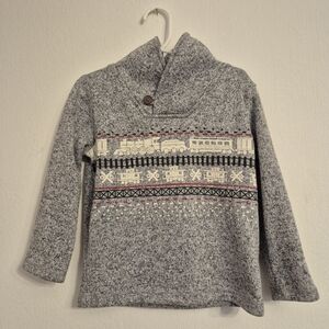 Jumping Beans Toddler Boys Gray Train Holiday Christmas Cowlneck Sweater size 3T